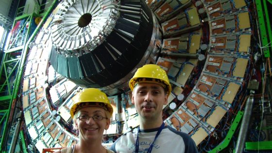 Piotr in front of the ATLAS LHC detector in Meyrin, Switzerland photo